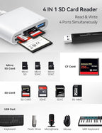 USB C to SD CF Card Reader, SD Card Adapter with SD MicroSD CF Compact Flash USB 4 Ports, BnmxTek Memory Card Reader for iPhone 15 iPad Mac MacBook Pro/Air/Mini Android and More USB-C/Type C Device