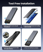 ORICO M.2 NVMe SSD Enclosure Aluminum Tool-Free Adapter, 10Gbps USB3.2 USB-C M2 Reader for M.2 PCIe NVMe M-Key 2230/2242/2260/2280 SSD, Thunderbolt 3 Compatible, External Case Support UASP Trim-BM2G2