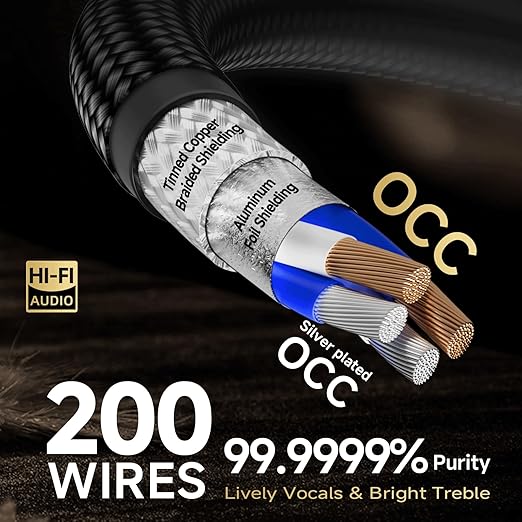 TODN Audiophile RCA Cables 3ft HiFi RCA Audio Cable Male to Male with Sliver-Plated O-C-C Core for Home Stereo System (3 ft/1m, 1 Pair)