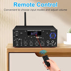 Romica Stereo Audio Amplifier, 2 Channel 500W Bluetooth 5.0 Home Theater Power Amplifier with FM, Echo, AUX, USB, SD, MIC Inputs, HiFi AMP for Passive Speakers and Active subwoofer