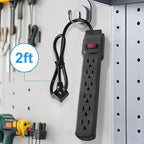 6-Outlet Surge Protector – 250 Joules, 6ft Cord, 15A/125V, 1875W Max – Right Angle Plug, Black – Home, Office, & Electronics Protection