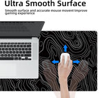 Gaming Mouse Mat Forest Background Pattern XXL XL Large Mouse Mat Long Extended Mouse Pad Desk Mat Non-Slip Rubber Mice Pads Stitched Edges Thin Pad (Topographic Map Balck)