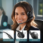 Bluetooth Headset with USB Dongle for Computer, Single-Ear Wireless Headset with Noise Cancelling Microphone for Office & Truckers, Bluetooth V5.2 with Mute Button for Work