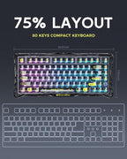 GravaStar Mercury K1 Lite 75% Gaming Keyboard, 2.4GHz/BT/Wired Tri-Mode Wireless Keyboard, Gasket Hot Swappable Mechanical Keyboard, Pre-lubed Linear Switches, RGB Backlit - Transparent Black