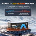12V 300AH Bluetooth LiFePO4 Lithium Battery with Self-Heating, Built-in 200A BMS, Supports Low Temp Charging(-4°F), 5000+ Cycles, Max 2560W Power, Perfect for RV/Camper and Off-Grid Applications, etc.