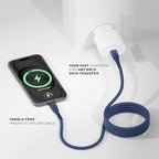 Statik MagStack Pro USB C to USB C Cable, Magnetic Type C Charger Fast Charging Cord, On The Go Magnetic Charging Cable for Car, Compatible with 16 Pro Max, 15, Galaxy S21 S20 Ultra, Navy 100W 3FT/1M