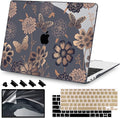 Teryeefi for MacBook Air 13 inch Case 2021 2020 2019 2018 Release (Model A2337 A2179 A1932 Retina Display with Touch ID), Plastic Hard Shell Case & Keyboard Cover for MacBook Air 13 M1, Gold Flowers