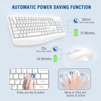 Wireless Keyboard and Mouse Combo, EDJO Full-Sized Ergonomic Computer Keyboard with Wrist Rest and 3 Level DPI Adjustable Wireless Mouse for Windows, Mac OS Desktop/Laptop/PC (White)