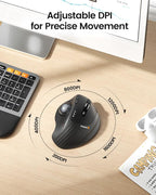ProtoArc Wireless Trackball Mouse, EM01 NL Ergonomic Bluetooth Rollerball Thumb Rechargeable Computer Laptop Mouse, Adjustable Angle & 3 Device Connection for PC, Mac, Windows-Gray Ball