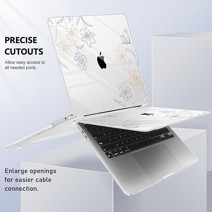 Case for MacBook Pro 13 inch with/Without Touch Bar (2016-2022, M2 A2338 M1 A2289 A2251 A2159 A1989 A1706 A1708), Hard Shell + Keyboard Cover + Dust Plug, Floral