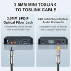 EMK 24K Gold-Plated Toslink to Mini Toslink Cable (6ft/2M) - Digital Optical Audio Cable with 3.5mm Mini Plug for Soundbar, Home Theater, TV - Silver SPDIF Fiber Optic Cable