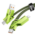 SHEZI [Upgraded 2.0 4-in-1 USB C Cable 60W 5FT Fast Charging [480Mbps Data Transfer] Flat Nylon Braided Charger Cord Combo, USB A/C to C/L Multi Charge Cable for iPhone/iPad & Most Devices, Green