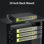 POE Switch with 24 Port POE + 2 Gigabit Uplink,802.3af/at PoE+ 100Mbps, 400W Built-in Power,Unmanaged, Extend to 250M for Security Camera System, AP, IP Phone.