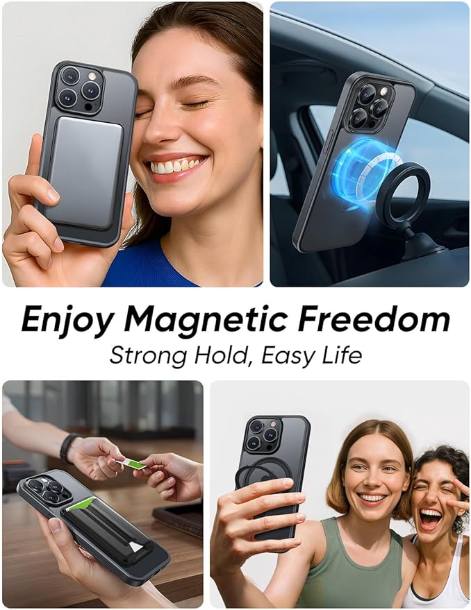 MAGIC JOHN 360° Rotatable Magnetic Invisible Stand for iPhone 15 Pro Case [Camera Control Button] [Compatible with MagSafe] 16FT Shockproof for iPhone 15 Pro Case with Kickstand, Black