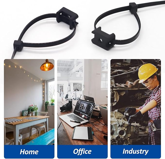 Cable Zip Tie Mounts Kit - 120 Set Wire Cable Clips Organizer Holders with 8" Cable Ties, Saddle Type Mounts Base and Tapping Screw, White