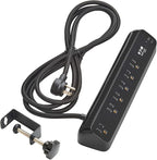 Eaton Tripp Lite series Desk Clamp Power Strip Surge Protector, 6-Outlets, 2x 30W USB-C Charging Ports, 900 Joules, 10ft Braided Flat Extension Cord, Lifetime Manufacturer's Warranty (TLP610U30CLAMPB)
