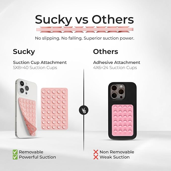 SUCKY Silicone Suction Phone Case Adhesive Mount - Anti-Slip Holder, Hands-Free Fidget Toy, Phone Accessory for iPhone and Android (Chalk Pink, Double V2)