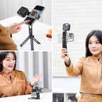 ULANZI MA26 Foldable Phone Tripod - Pocket Cell Phone Vlog Video Tripod Handle Aluminium Smartphone Desk Stand 2 Cold Shoe Small Size All in One Lightweight Portable Vlog Stick for iPhone Samsung