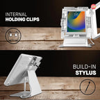 Desktop Anti-Theft Stand – CTA Kiosk Stand with Stylus, Tether, and Aluminum Enclosure for iPad 11th Gen A16 11” - 10th Gen 10.9” - Air 4th & 5th Gen - 11” Pro & More - White (PAD-DASB109W)
