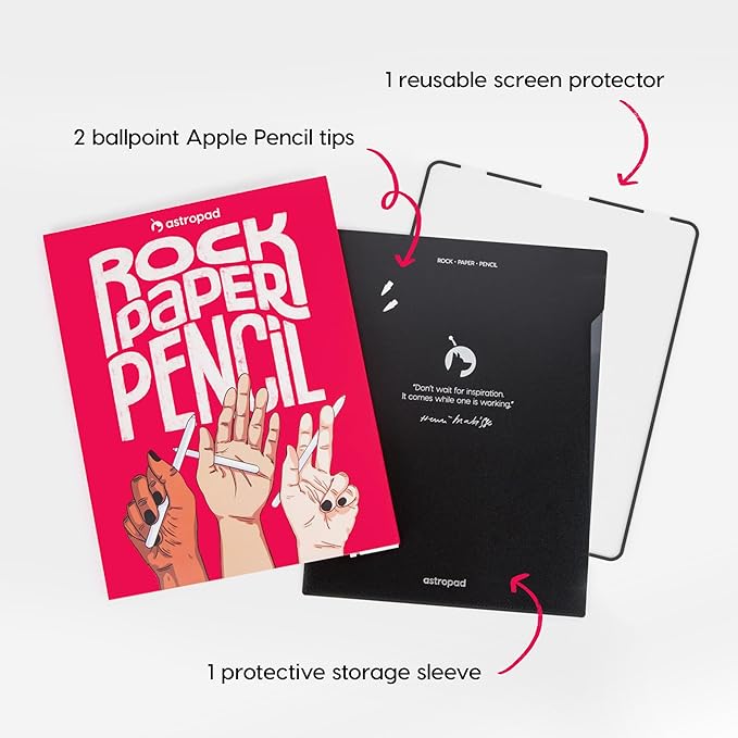 Astropad Rock Paper Pencil v2.0 – Paper Screen Protector for iPad Pro 12.9 inch (Gen 3-6) + Apple Pencil Tips Replacement 2 Pack – Compatible with Apple Pencil 1st/2nd Gens
