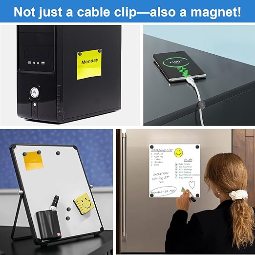 Wanheart Magnetic Cord Holders, Cable Organizer for Desk – Multipurpose Wire Clips for Lightning, USB-C, Micro Chargers, Stick to Metal Surface – Office & Home Use (8 Square Clips)
