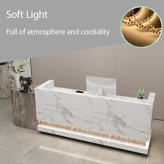 Front Desk Reception Counter - Lockable Storage & Keyboard Tray | Reception Desk with Counter, Customizable Large Counter Table (Grey+White, 64'')