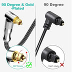 EMK Premium 24K Gold-Plated Right Angle Optical Cable – 90° Toslink to Toslink (1.2M/4Ft), 360° Rotatable for Soundbars, TVs & Home Theater
