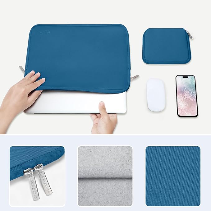 MOSISO Laptop Case 13.3 inch, 13-13.3 inch Laptop Sleeve Bag Compatible with MacBook Air/Pro 13 / Pro 14, HP Dell ASUS Lenovo Notebook, Neoprene Computer Sleeve Bag with Small Case, Lake Blue