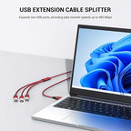 1FT USB Splitter 3 in 1 Out, A Male to 3 Female Extension Cable, USB Y Splitter Support Charging and Data Transfer for TV/PC/Laptop/MacBook/Keyboard/ PS4/ PS5/ Flash Drive/LED Etc.(Red)