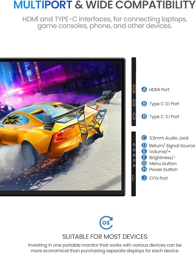 UPERFECT 24.5" Portable Gaming Monitor, 2K QHD 2560×1440, 165Hz USB-C, 144Hz HDMI, 1ms, FreeSync HDR IPS, Dual Speakers, VESA Mount, Adjustable Stand, Travel Second Screen for Laptop/MacBook/Switch