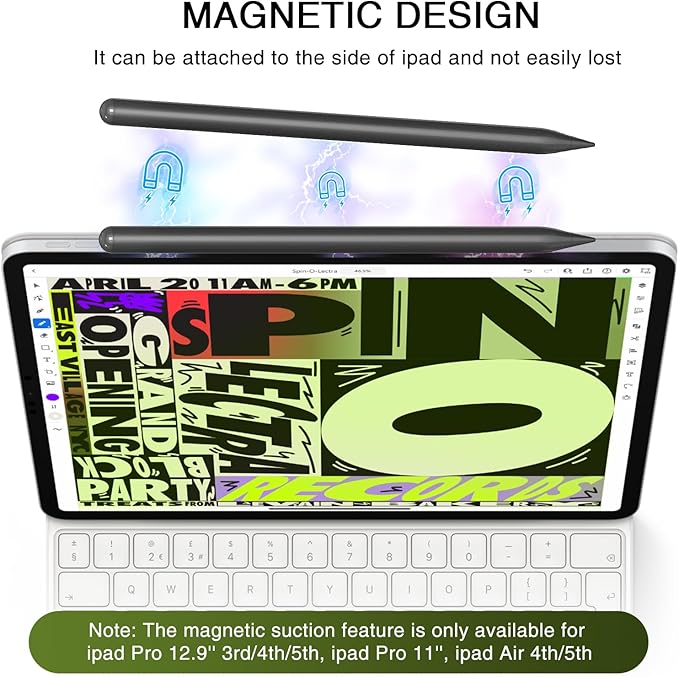 Pen for iPad 2018-2025, HATOKU 15 Mins Fast Charging Pencil 1st Gen with Tilt & Palm Rejection Compatible with iPad Air 3/4/5/M2/M3, iPad mini 5/6, iPad 6/7/8/9/10/11, iPad Pro 11"/12.9"/M4 (Black)