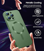 Magnetic for iPhone 16 Pro Max Case [Compatible with MagSafe][Built-in Camera Lens Protector] Slim Soft Silicone Bumper Shockproof Metallic Luster Phone Case (Green)
