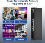 7 Port 2.5Gb Unmanaged Ethernet Switch with 5* 2.5G Base-T Ports, 2*10G SFP Ports, AUMOX PRO 65 Gbps Vlan Switching Capacity Compatible with 100/1000/2500Mbps Plug and Play
