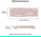 Logitech K270 Wireless Keyboard for Windows, 2.4 GHz Wireless, Full-Size, Number Pad, 8 Multimedia Keys, 2-Year Battery Life, Compatible with PC, Laptop - Rose