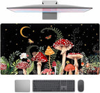 Ferns Leaves Cute Mushrooms Desk Mat Kawaii Green Plants Mouse Pad Xl Mat Large Gaming Desk Pad For Desk Decor Laptop Computer Keyboard Pad Desk Home Office For Women With Stitched Rounds 31.5x15.7 In