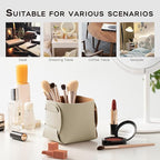 2-Pack Cork Leather Makeup Brush Holder Organizer - Desk Accessories Storage - Pencil Pen Holder - Stylish Addition to Home Decor (Beige)