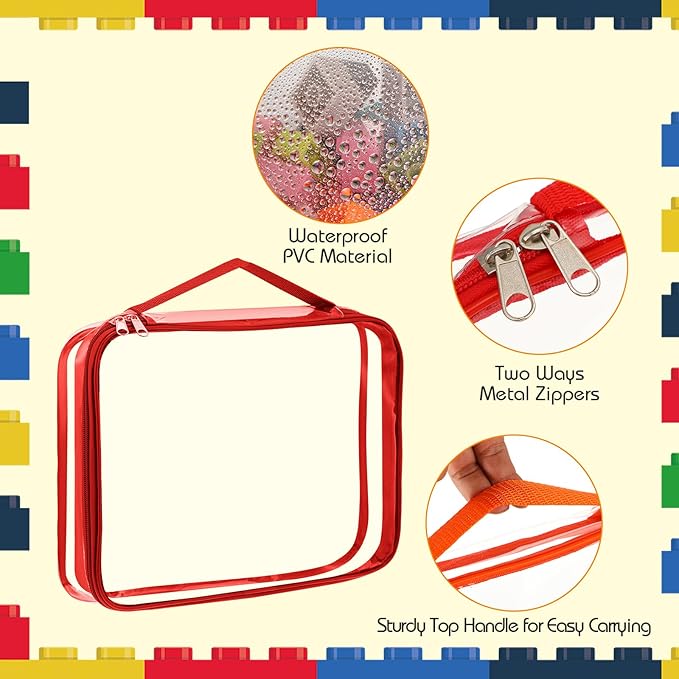 Sanwuta 6 Packs Toy Storage Bags, PVC Organizing Case Bags with Zipper, Waterproof Toy Container for Board Games, Building Blocks, Puzzles, Small Toys and Kids Books(Large,Bright Color)