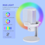 FEELWORLD VM1 White Gaming PC USB Microphone Condenser Mic with Noise Cancellation Mute RGB Light, Computer Accessories Gifts for Gamer YouTube Twitch Podcast Streaming Recording Online Chat PS4 PS5