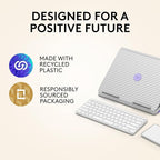 Logitech Casa Pop Up Desk Kit - Adjustable Laptop Stand for Desk, Wireless Keyboard & Touchpad, Bluetooth, USB C Charging, Nordic Calm, Tan/Purpl