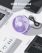 USB Desk Fan, 5 Inch Mini Portable, 3 Speeds Strong Airflow Personal Desktop, Detachable Cooling Fan 360° Rotation Quiet Small Fan for Desk Home Office Travel Car, Purple, 5ft Cable