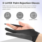 Digital Drawing Glove: 3-Layer Palm Rejection, Two-Finger Artist Glove for Drawing Tablet, iPad, Paper Sketching, Fits Left and Right Hand, Includes Cleaning Cloth(2 Pack,Black,Small)