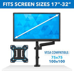Mount-It! Single Monitor Arm Mount | Desk Stand | Full Motion Height Adjustable Articulating Gas Spring Arm | Fits 19 21 24 27 29 30 32 Inch VESA Compatible Computer Screen | C-Clamp and Grommet Base