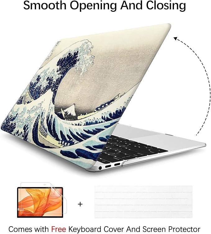 Berkin Arts for MacBook Air 13.6 inch Case A3240 A3113 A2681 (M4 M3 M2) 2025 2024-2022 Release with Keyboard Cover & Screen Protector (The Great Wave by Hokusai)