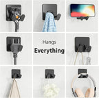 Adhesive Shower Hooks for Inside - Extra Sticky Stainless, Razor Holder Shower Accessories, Wall Mounted Self-Adhesive Double Hooks for Razor, Loofah, Towel, Shaver, Coat, Key, Matt Black, 4-Pack