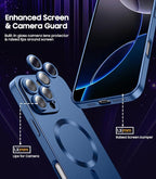 Magnetic for iPhone 16 Pro Max Case [Compatible with MagSafe][Built-in Camera Lens Protector] Slim Soft Silicone Bumper Shockproof Metallic Luster Phone Case (Blue)