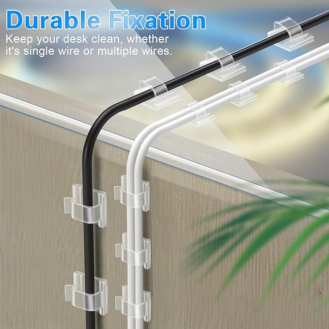 XHF 3/4” Adhesive Cable Wire Clips Clear 120pcs, Cable Staples Outdoor Cable Management Wire Organizer Cord Holder for Under Desk, Car, Wall, TV PC Ethernet Cable WCL7-clear-120p