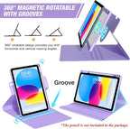BLUTLOTUS for iPad 11th (A16) 10th Generation Case with Keyboard (2025/2022) - 360° Rotatable Magnetic Folio Cover, 7 Color Backlit Detachable Keyboard with Pencil Holder (Purple)