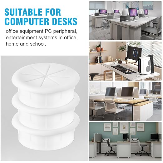2" White Desk Grommet, JTemgle Flexible Cable Grommet Rubber Cable Hole Cover Wire Organizer Caps Desktop Cord Management for Home Office TV Stands Tabletops, 10 Pieces