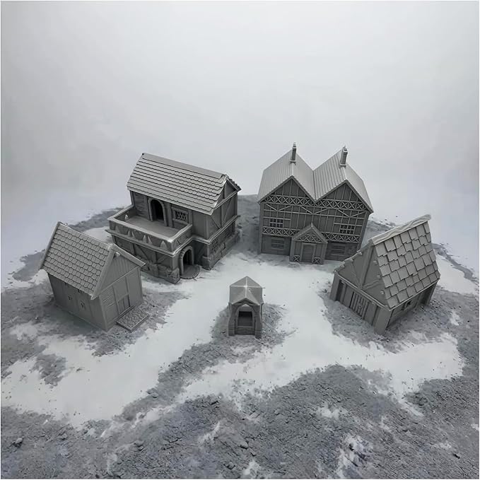 Paintable Tabletop Miniature Little Town Building Terrains Compatible with RPG War Games - 18mm Scale Dioramas Building Set Scenery with Medieval Architecture Style by HAUTICO (HVillageHouses4-1)