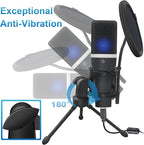 USB Gaming Microphone, Condenser Microphone, Podcast Microphone for PC, Plug & Play, Cardioid Polar Pattern, One-Touch Mute, for Streaming, Podcast, YouTube Videos